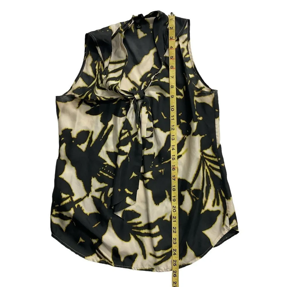 Ann Taylor‎ Women's 100% Silk Floral Tank Top Sleeveless Black Cream Size 2 - Image 9