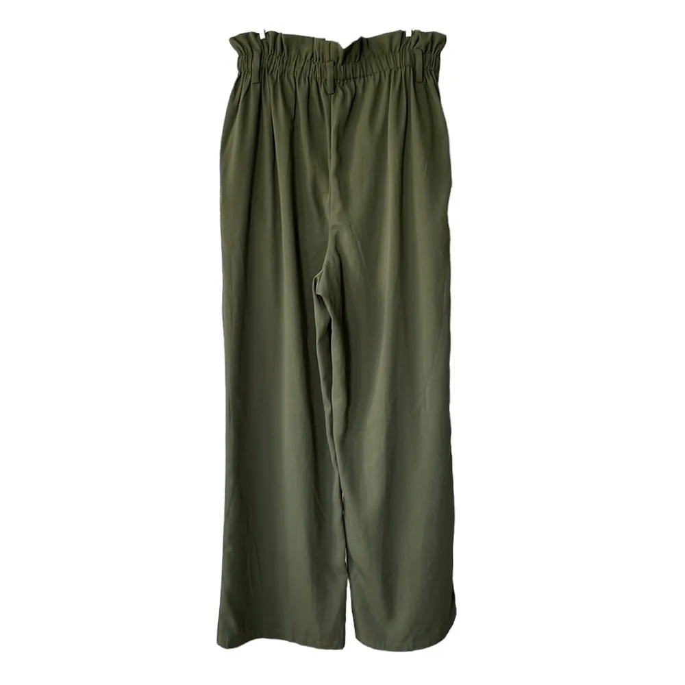A New Day Olive Green High Waist Wide Leg Pant Paperbag Waist No Belt Sz Medium - Image 9