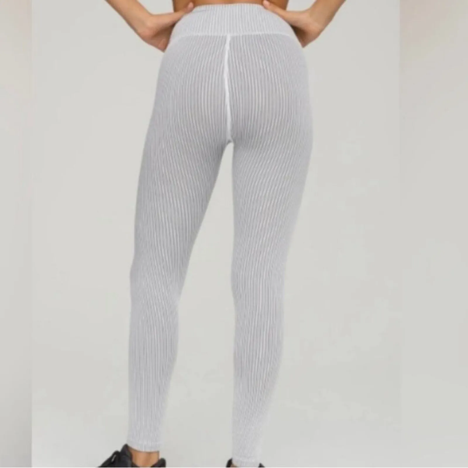 *NWT, Womens, Good American, Seamless Ribbed Leggings, White w/ Black, Sz 00/0 - Image 6