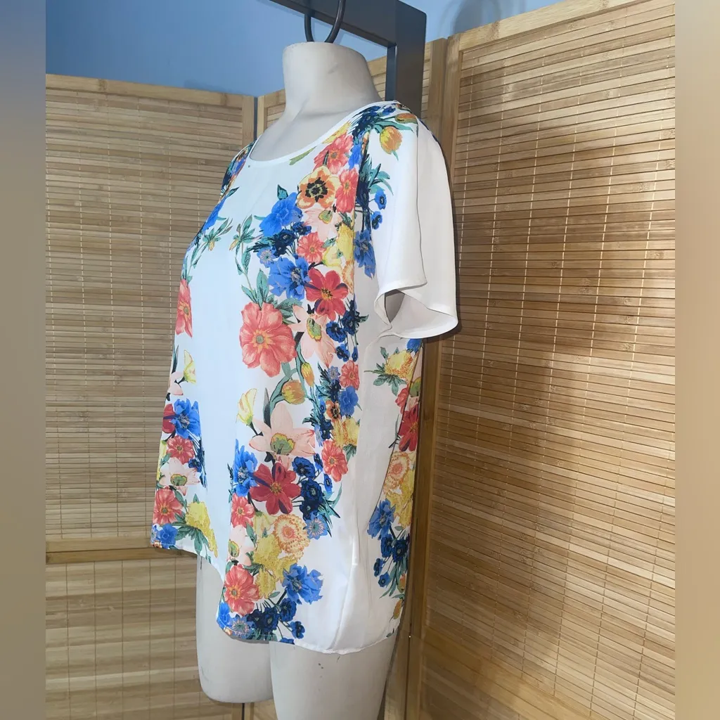 Vintage Forever 21 off white floral short l sleeve blouse top shirt woman’s S - Image 2