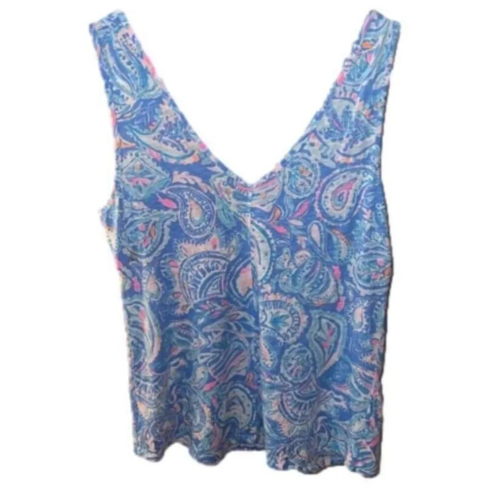 Lilly Pulitzer Gigi Tank Top Zanzibar Blue Fish Kiss Pink Small - Image 6