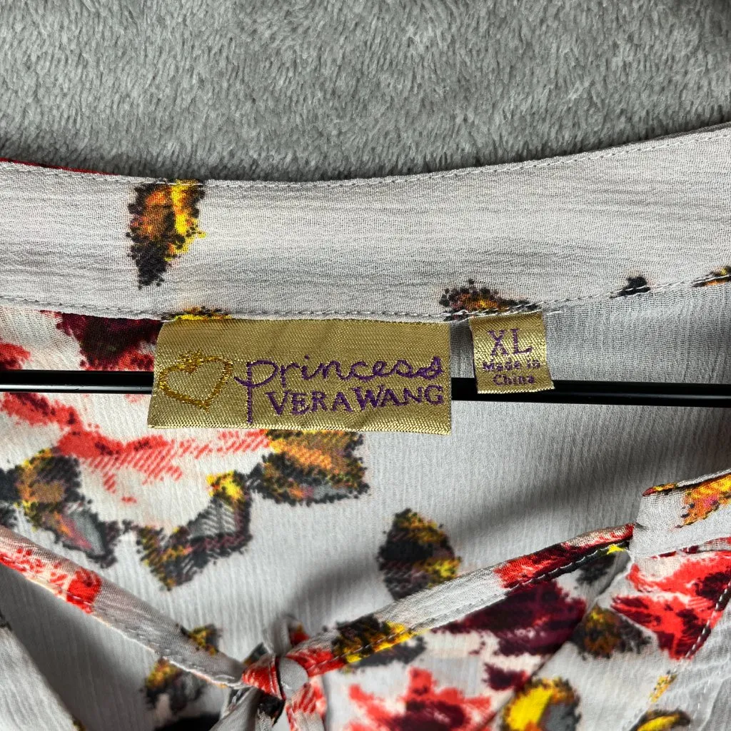 Princess Vera Wang Sheer Floral Blouse Womens XL Gray 3/4 Sleeve Boho Lagenlook - Image 3