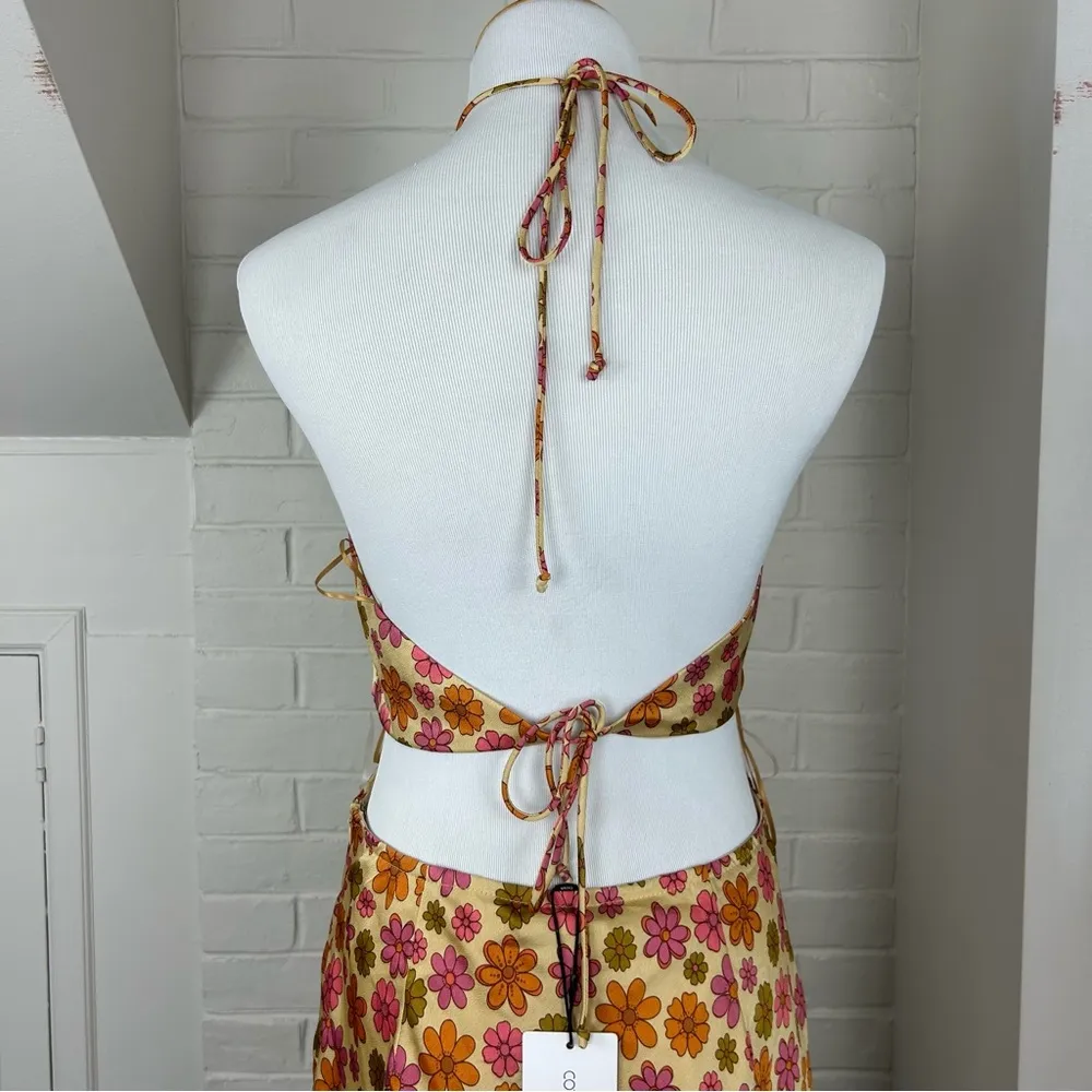 NWT Cotton Candy Retro Floral Halter Neck Cut Out Mini Dress Size M Orange Size M - Image 10