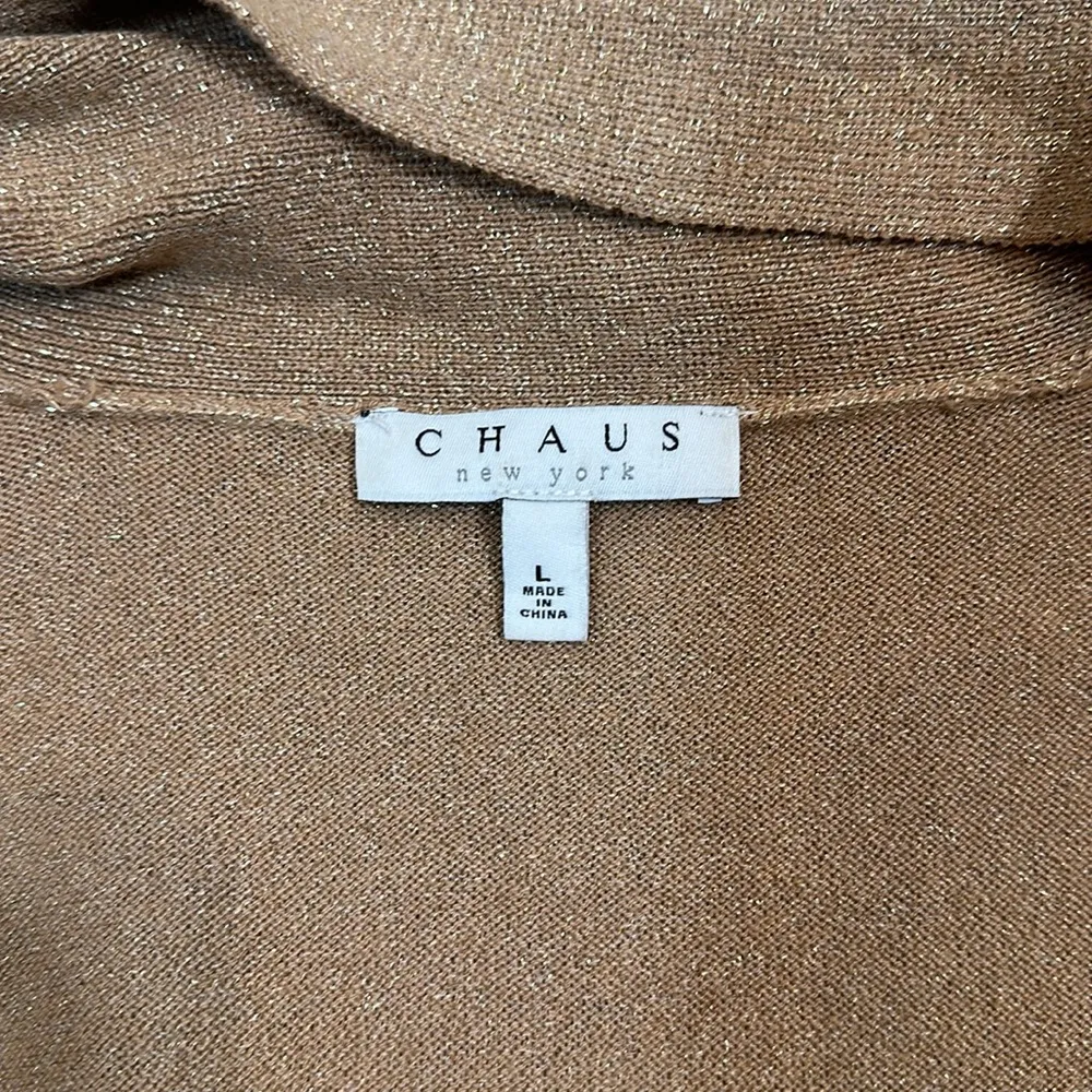 Chaus New York Gold Glitter Sparkle Faux Wrap Sweater Top Women Size Large - Image 6