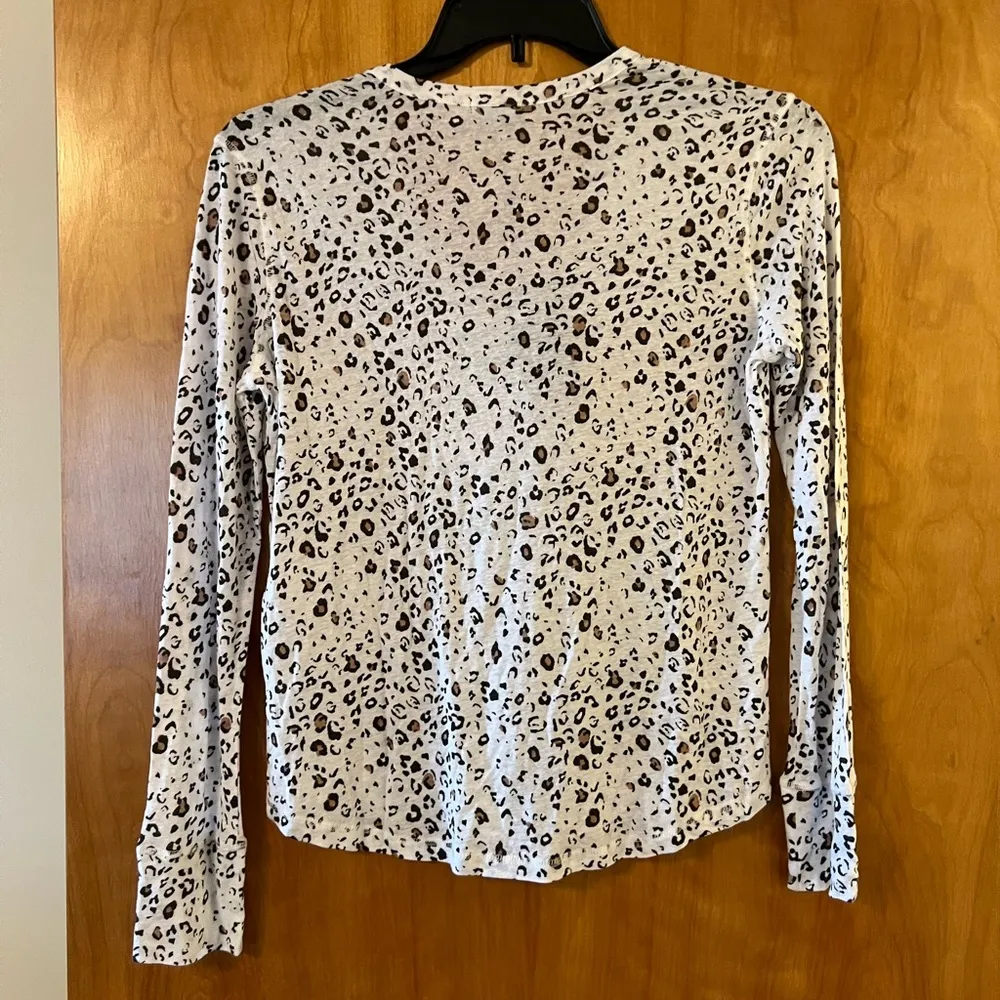 Rails Henley Top Shirt Jourdan White Mocha Leopard Linen Rayon Blend NWT Small - Image 5