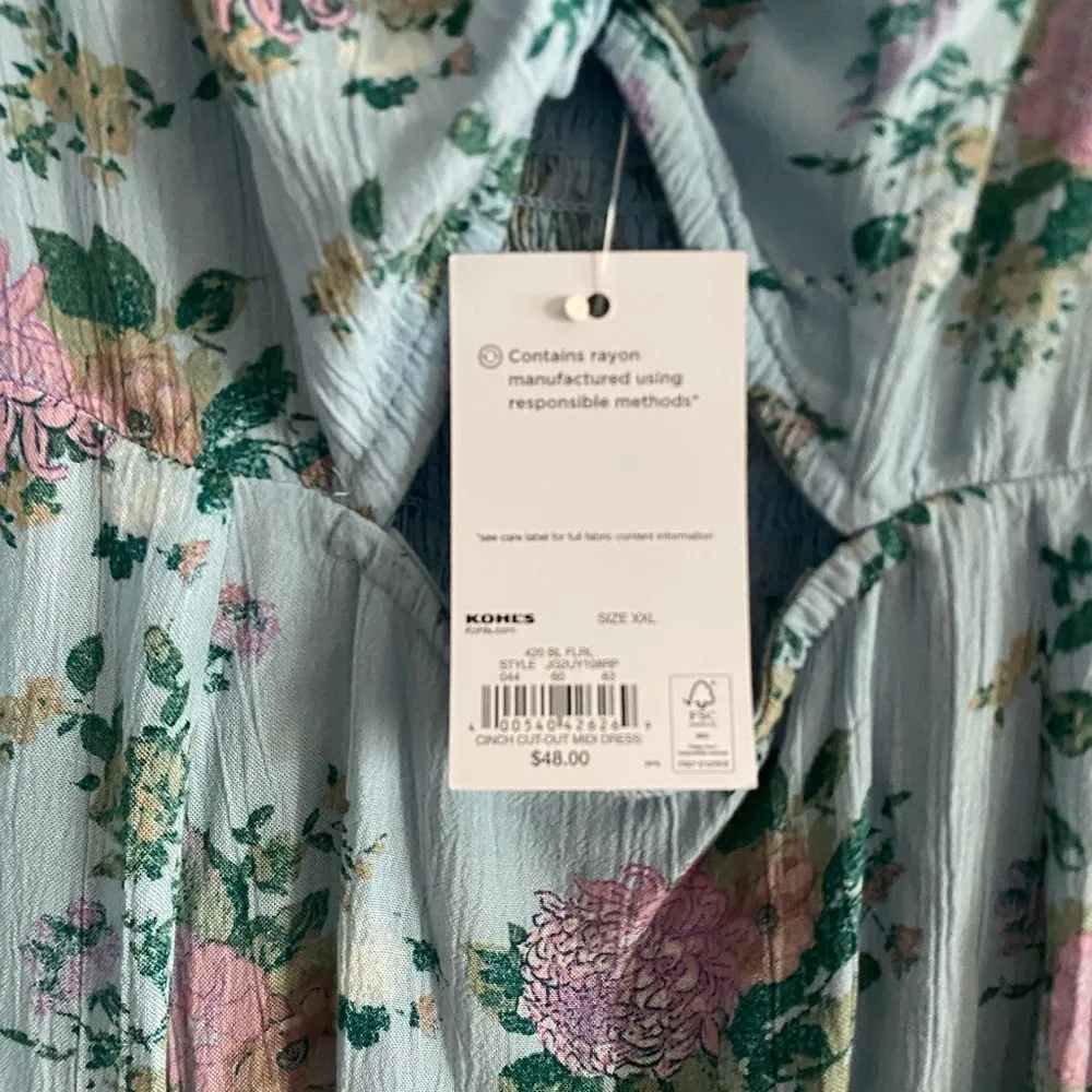 SO Light Blue Floral MIDI Dress Front Slit Cutout Juniors XXL Lightweight Sheer - Image 7