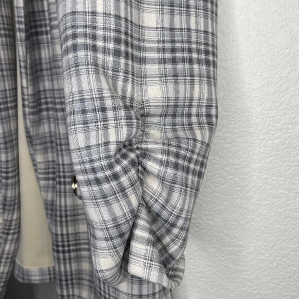 ALICE BLUE Women's Plaid Gray Light Academia Blazer Jacket Ruched Sleeve Sz XL - Image 6