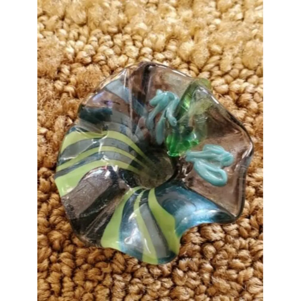 Handmade Art Glass Pendant Flower Shape w/Blue Green Swirl Background 1" Blue - Image 6