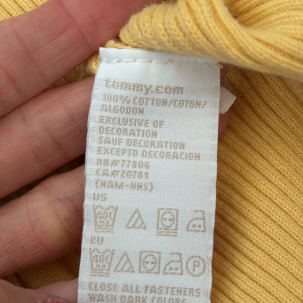 Vintage 80s/90s Tommy Hilfiger Yellow Cotton Cable Knit Zip Up Cardigan Sweater - Image 5