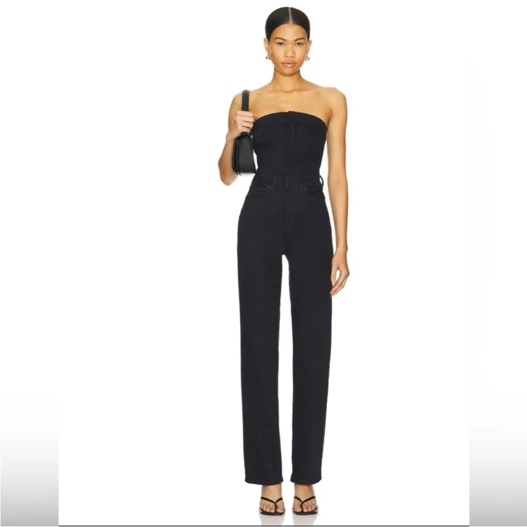 Good American Black Denim Jumpsuit medium - Image 5