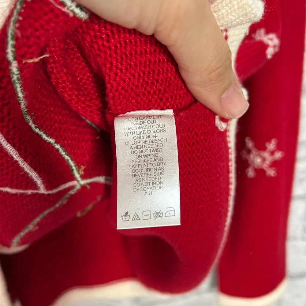 Vintage Hampshire Studio Snow Christmas Cardigan Size L Snowman Red Sequin Size L - Image 4