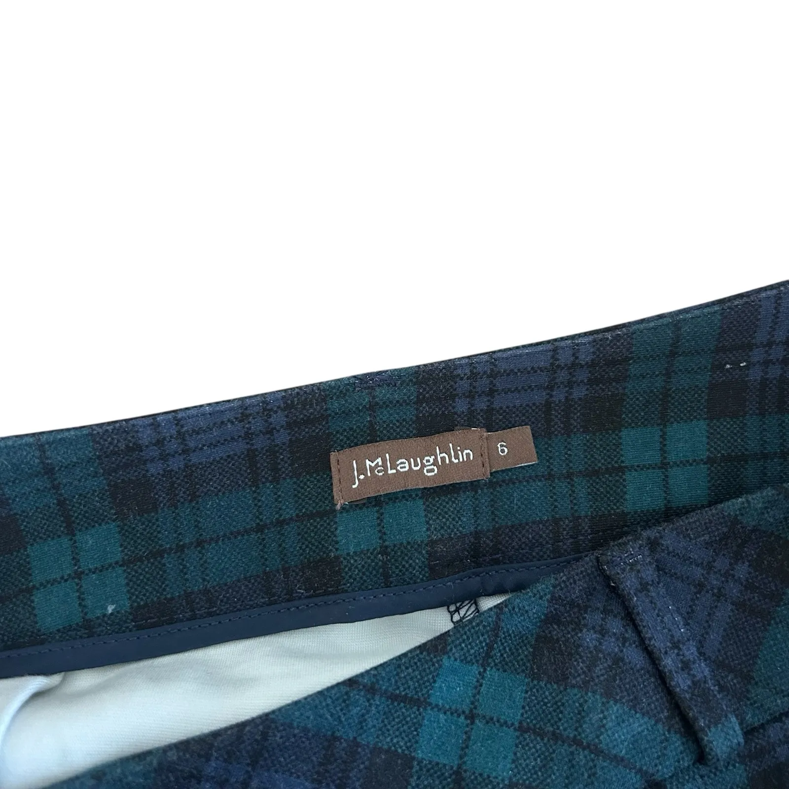 J. McLaughlin Green Blue Plaid Dress Pants Split Hem Sz 6 - Image 2