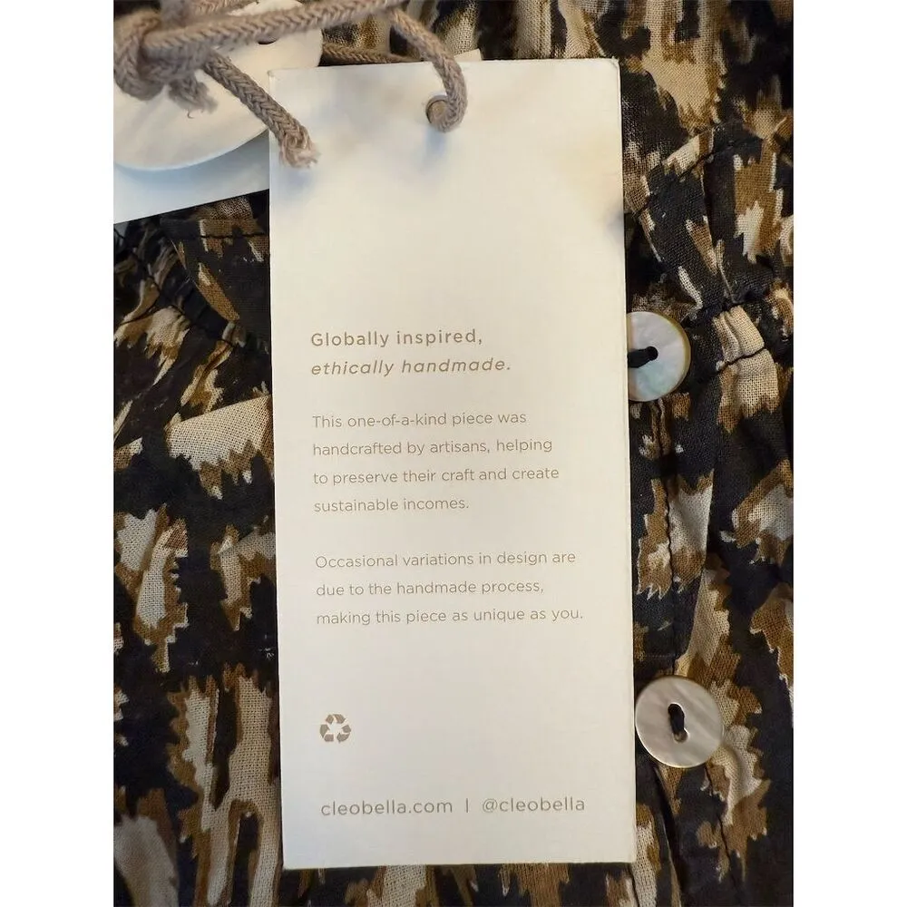 Cleobella Women's Alicia Blouse Size M Button-Front Top Black Leopard - Image 9