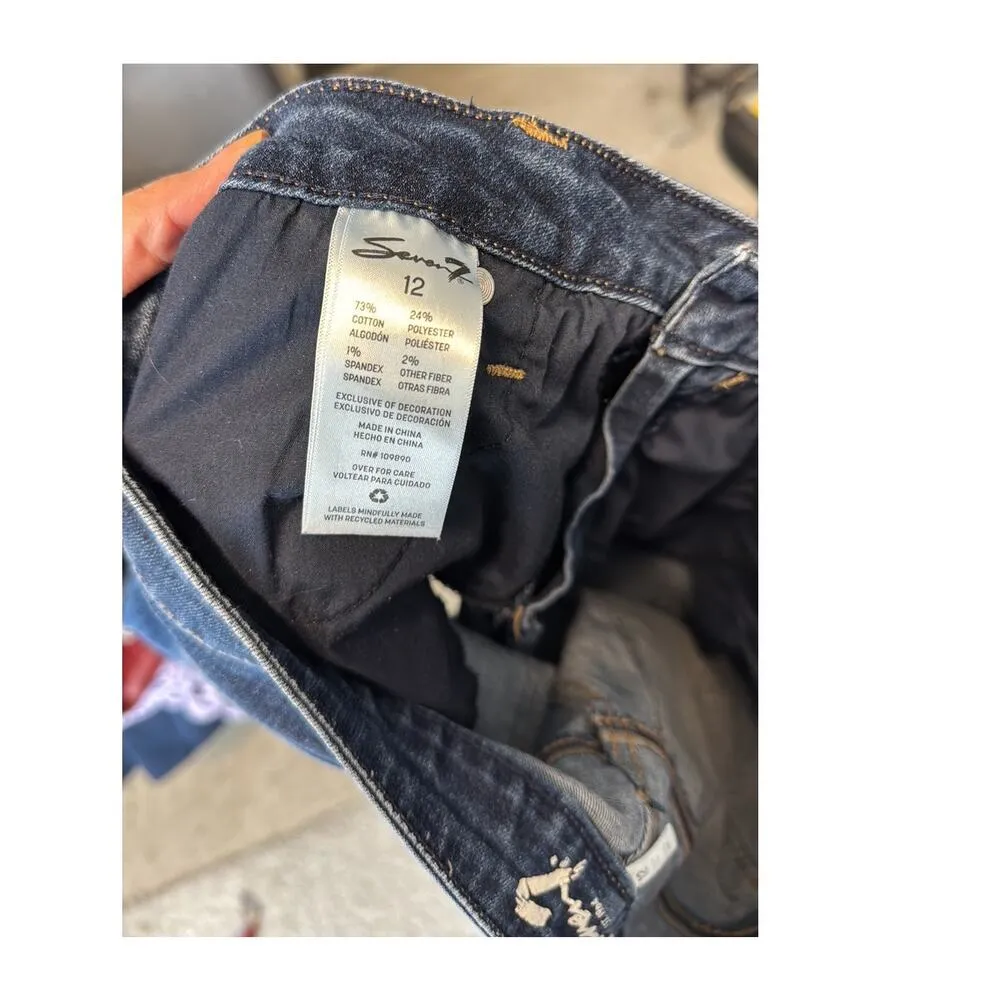 Seven7 high rise dark wash stretch denim shorts size 12 coastal beach summer - Image 6