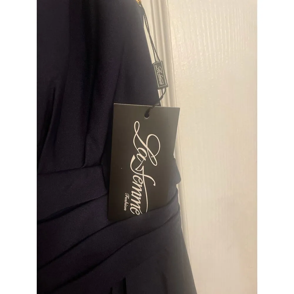 La Femme Navy Off the Shoulder Dress, Size 14, A61 - Image 8