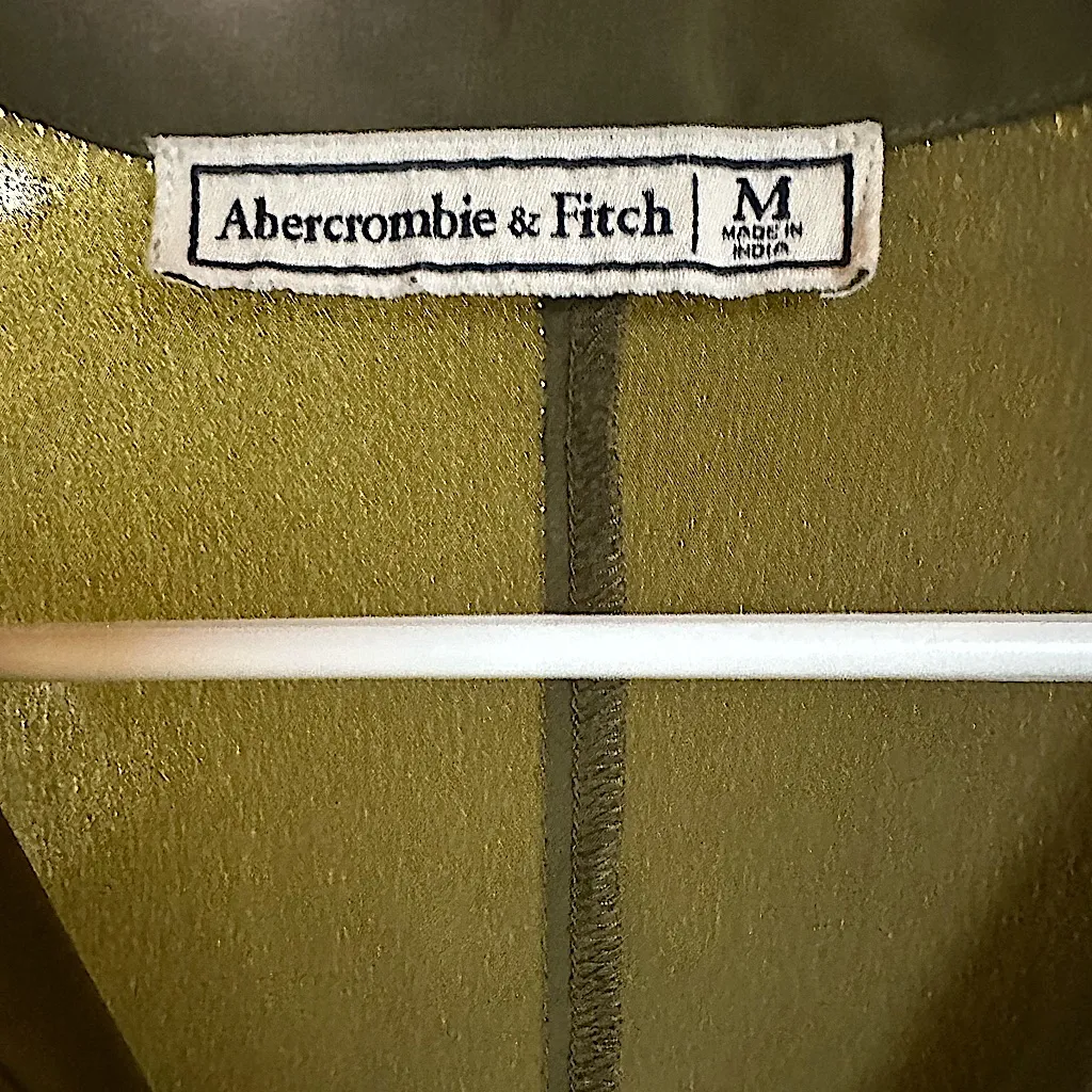 Abercrombie and Fitch • Olive Green Satin Tie Neck Blouse • Size Medium - Image 3