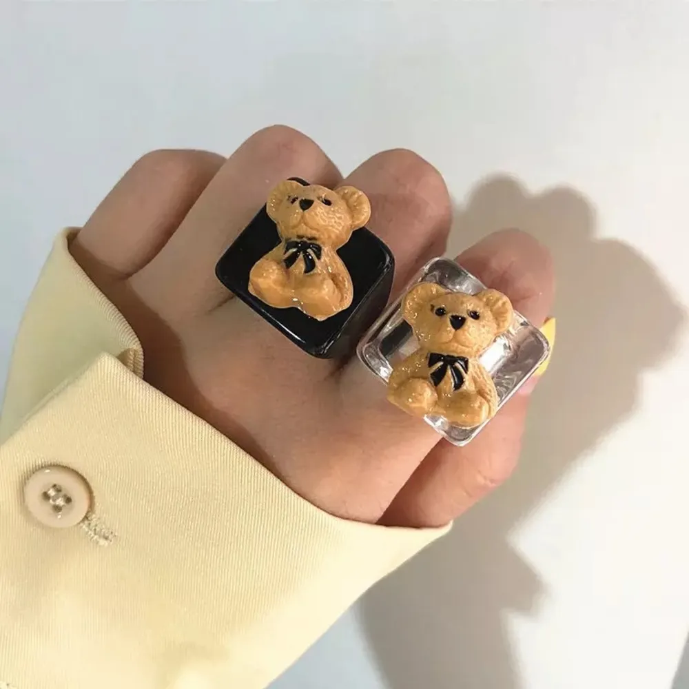 Korean Transparent Resin Black Bear Ring - Image 5