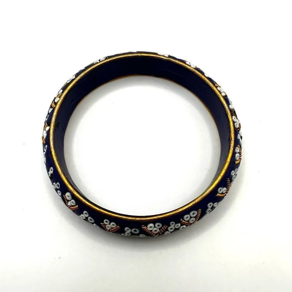 Blue beaded Indian mirrored bangle bracelet - Image 5