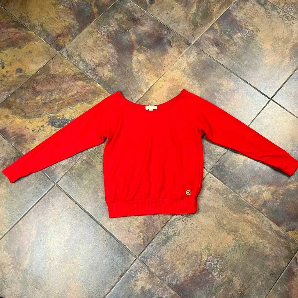 Michael Michael Kors Red Wide Neck Long Sleeve Sweater Medium - Image 6