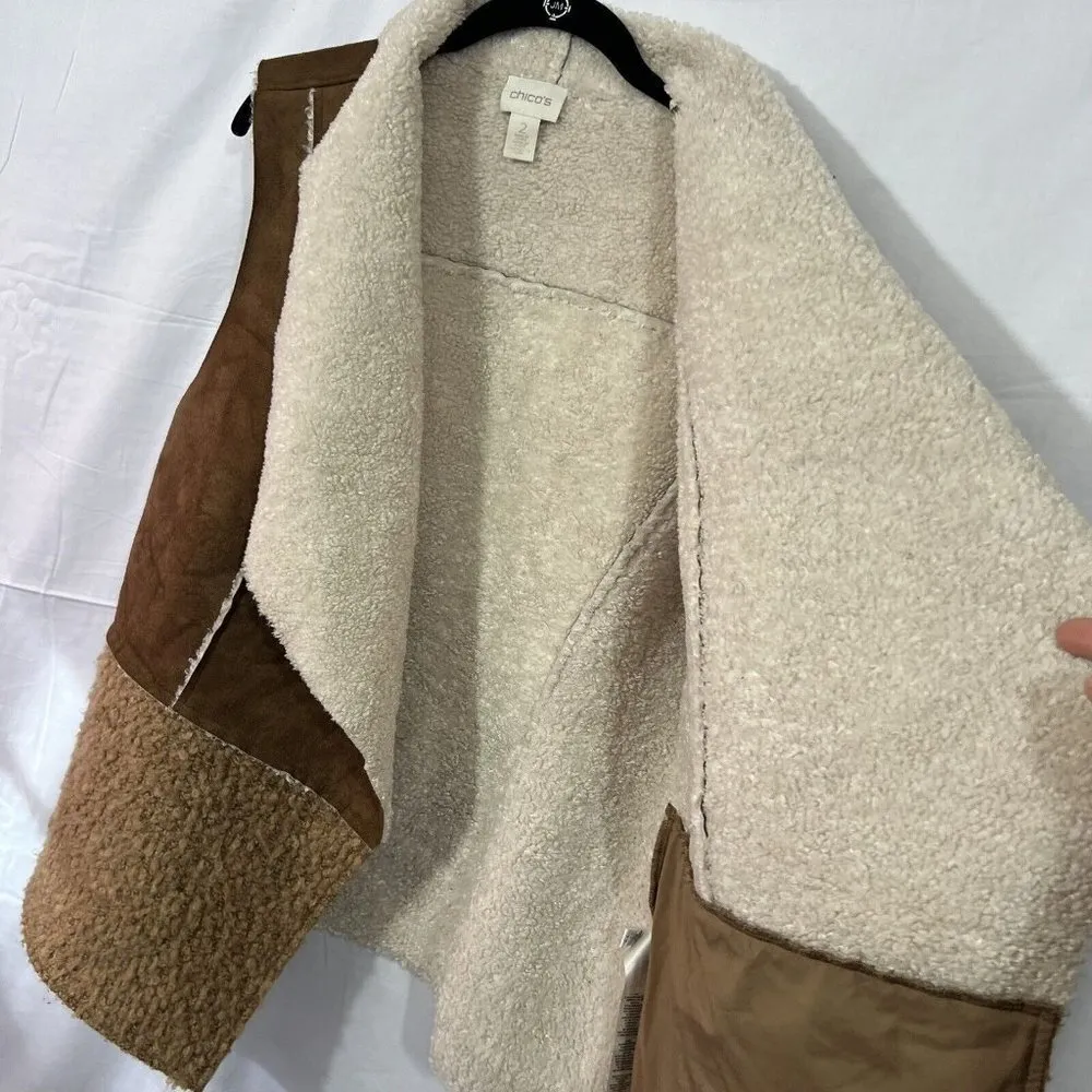 Chicos Faux Suede Sherpa Vest Size 2 Large Brown Sleeveless‎ - Image 4