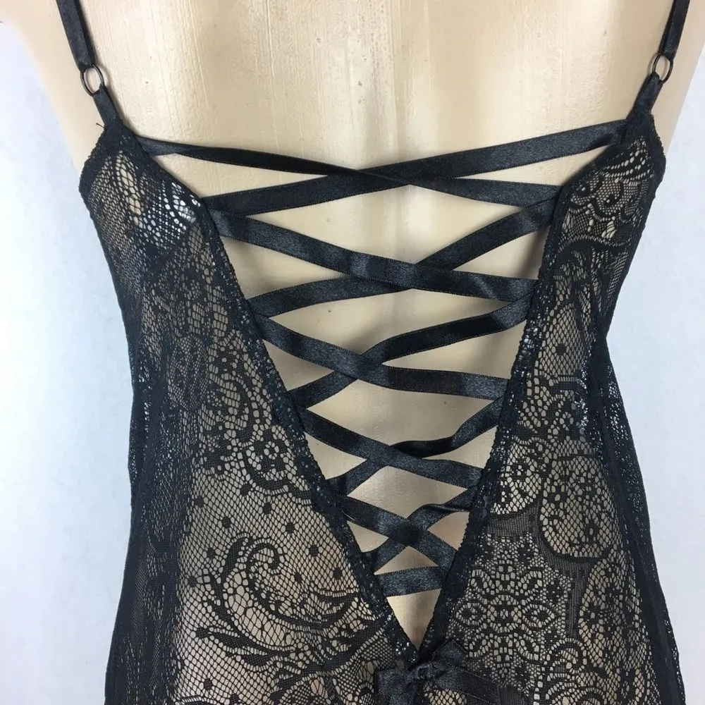 Victoria’s Secret Black Sheer Short Lace Strappy Back Sleep Dress S NEW - Image 4