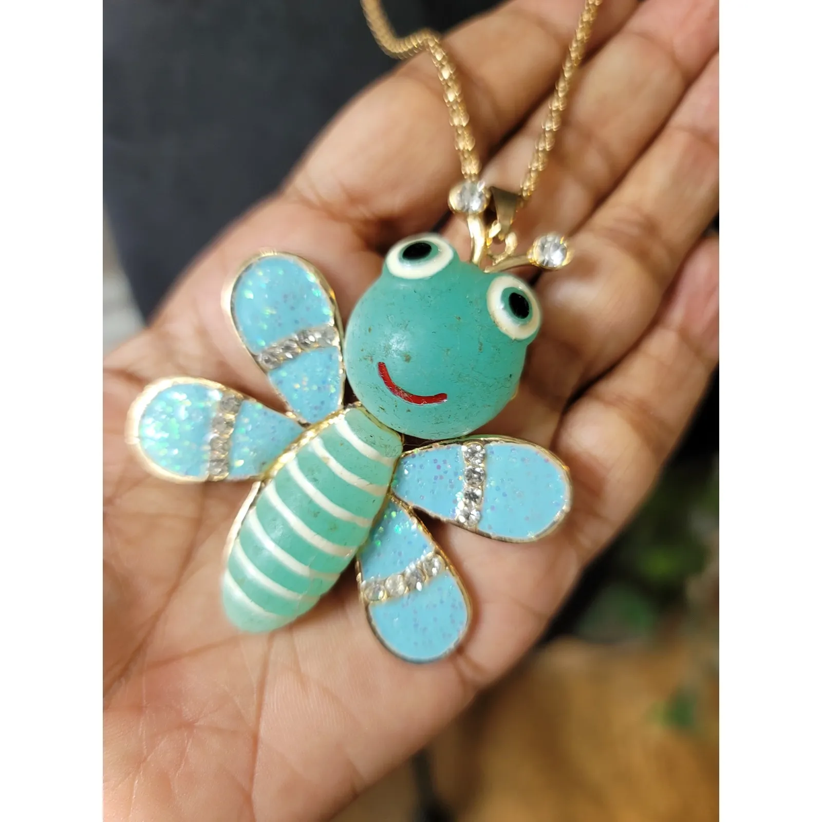 Betsey Johnson Gold Bee Pendant Necklace with Turquoise Wings and Crystal Accent - Image 4