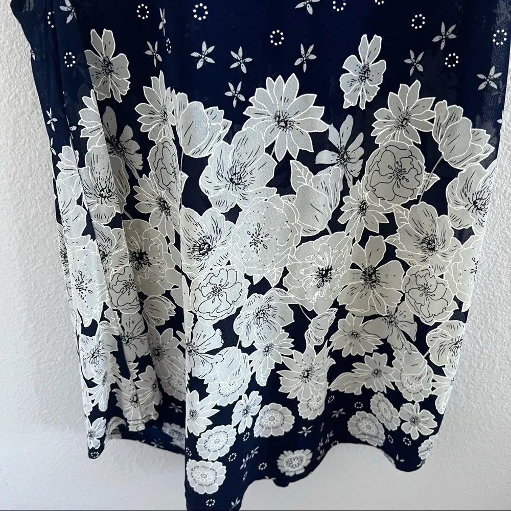 Ember Raised Painted Floral Navy Semi Sheer Secretary Tie Bow Top Blouse Shirt M Size M - Image 4