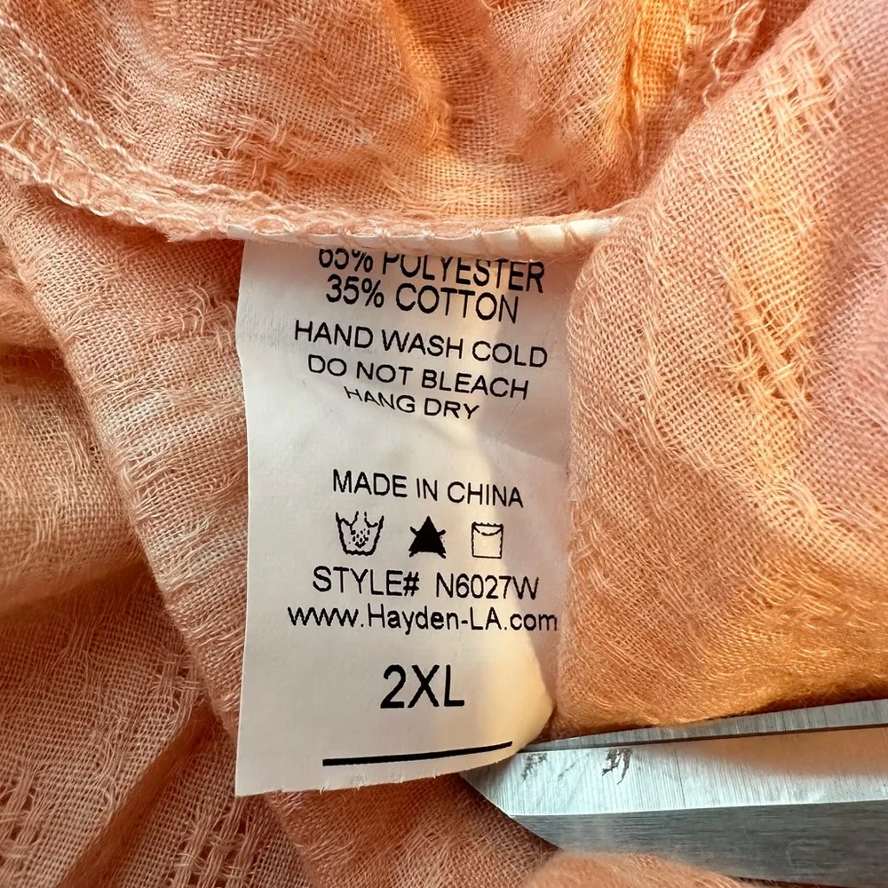 Hayden LA Peach Striped Lace Long Sleeve Button Down Blouse size 2X NWT Shirt - Image 10