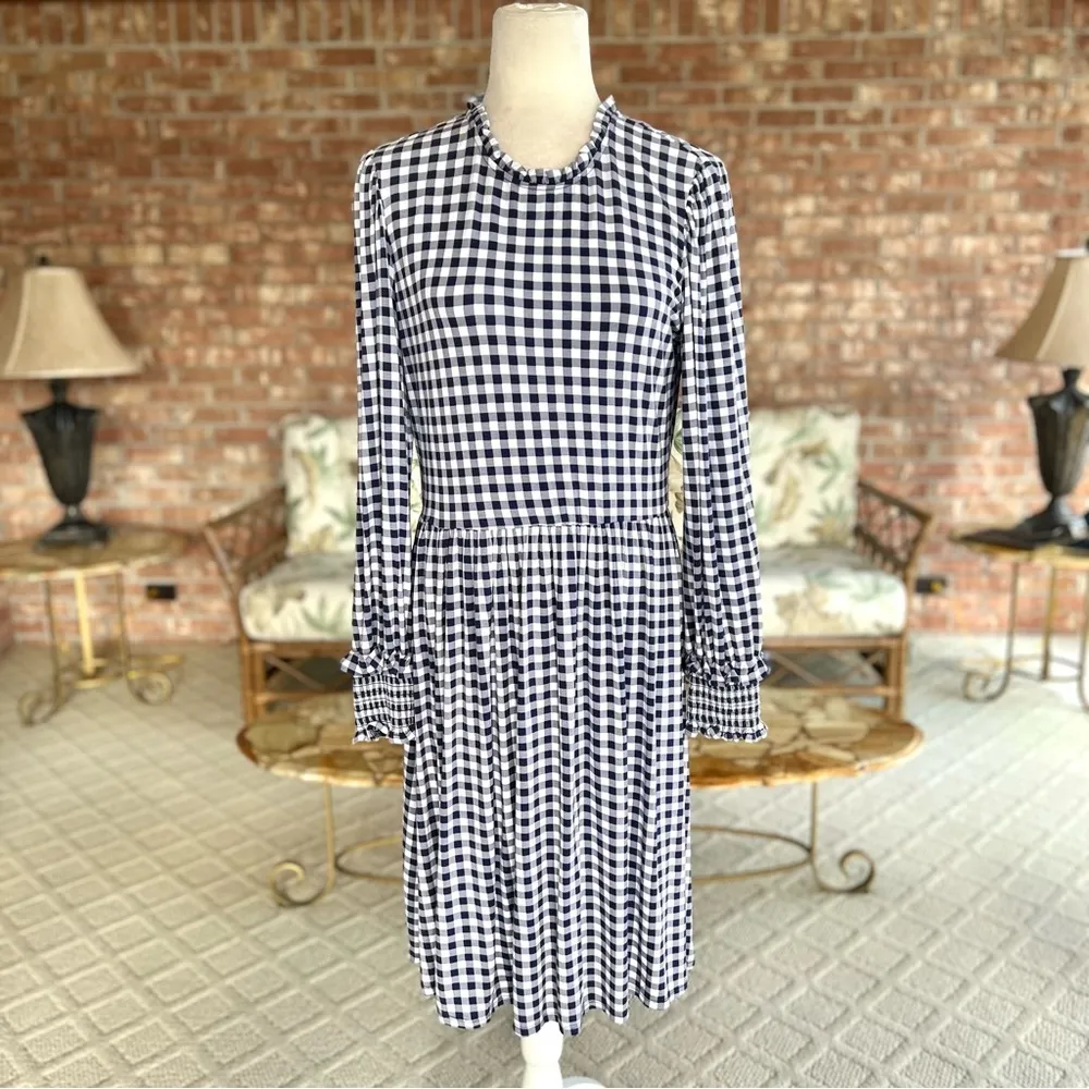Draper James Kitty Dress Gingham Blue Long Sleeve A-line S Preppy Cottagecore - Image 3