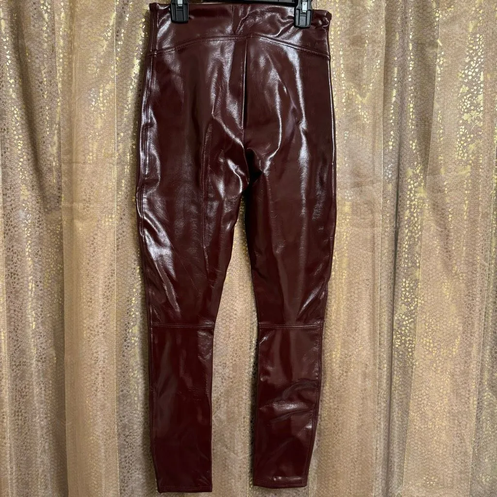 Spanx Faux Patent Leather Liquid Ruby Maroon Leggings Small Petite NWT - Image 3