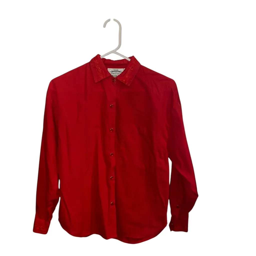 Vintage Separate Issue Christmas Red Embroidered Button Up Shirt valentine Western Size 10 - Image 2