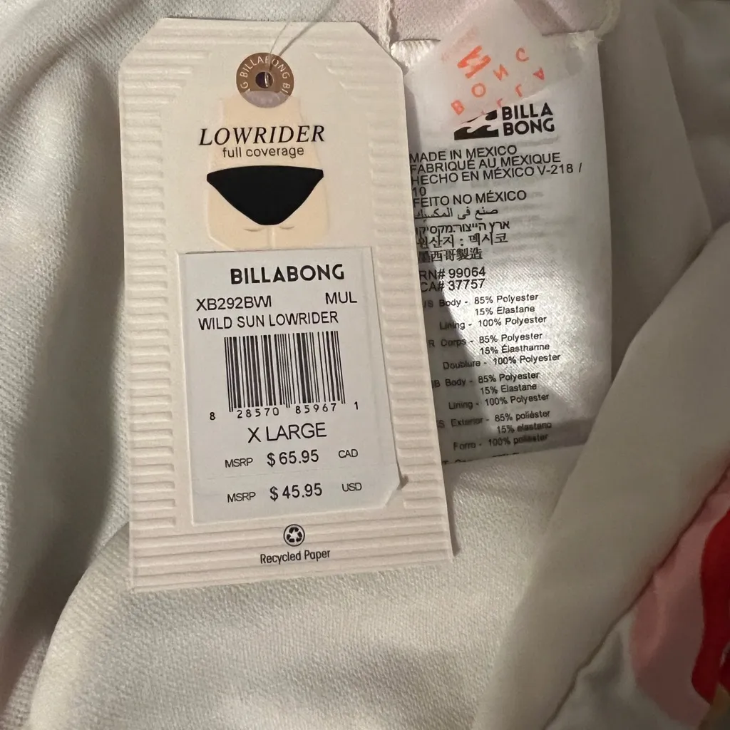 Billabong Wild Sun Low Rider Bikini Bottom Floral Tropical Hawaiian pink green - Image 4