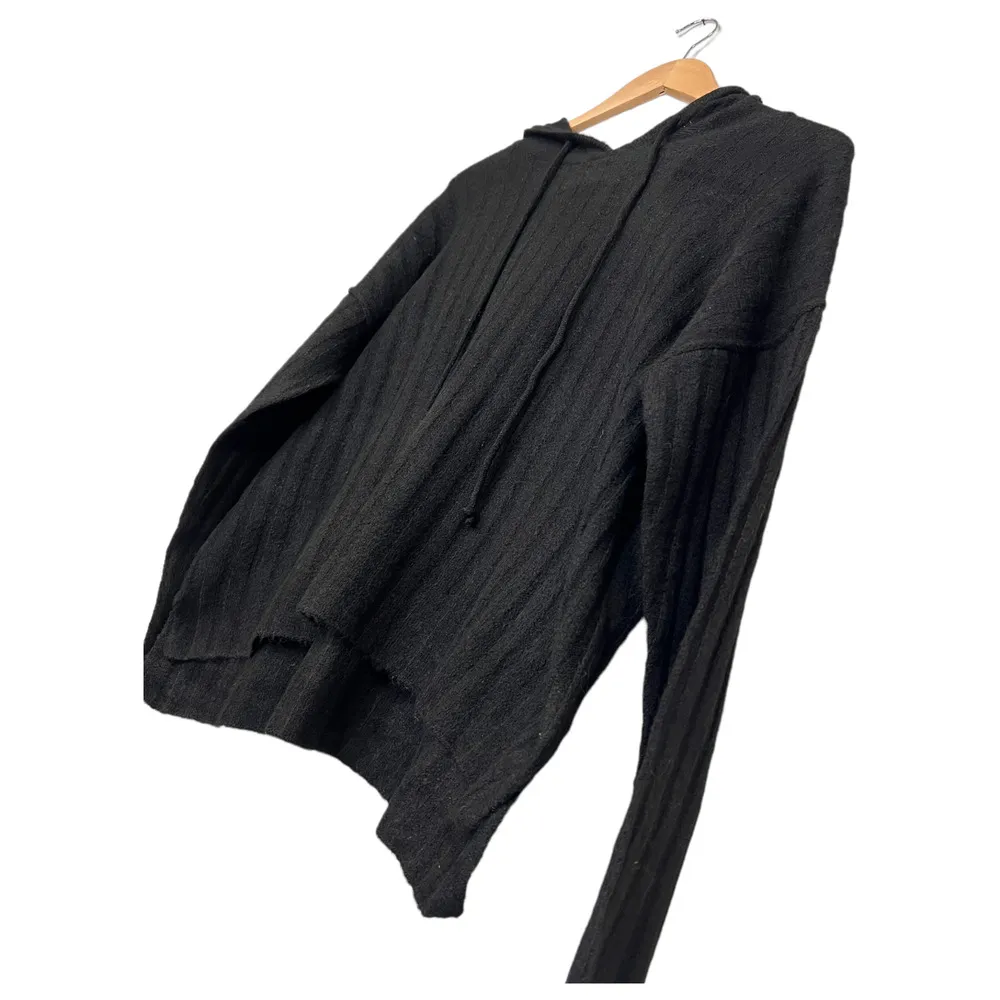 New Sweet Romeo Sweater Womens XS Ribbed Drawstring Hoodie Split High Low Black - Image 4