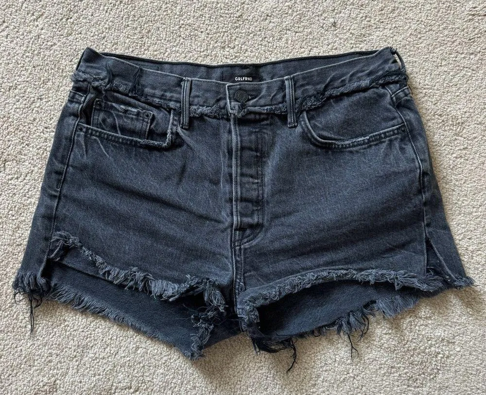 GRLFRND Karolina Shorts Size 30 Black Fray Hem cut off high waisted button fly - Image 8