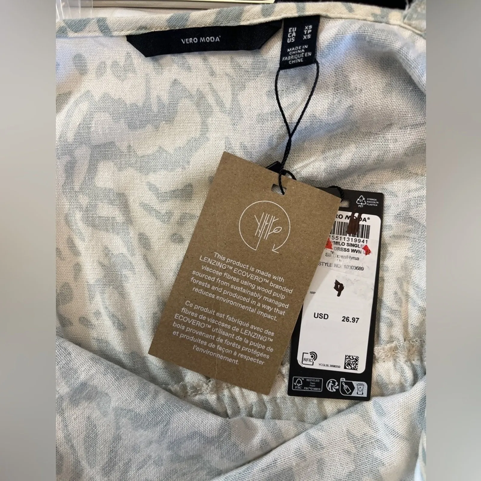 Vero Moda Milo Green Cream Mini Dress | XS Linen Blend Summer Sundress NWT - Image 2