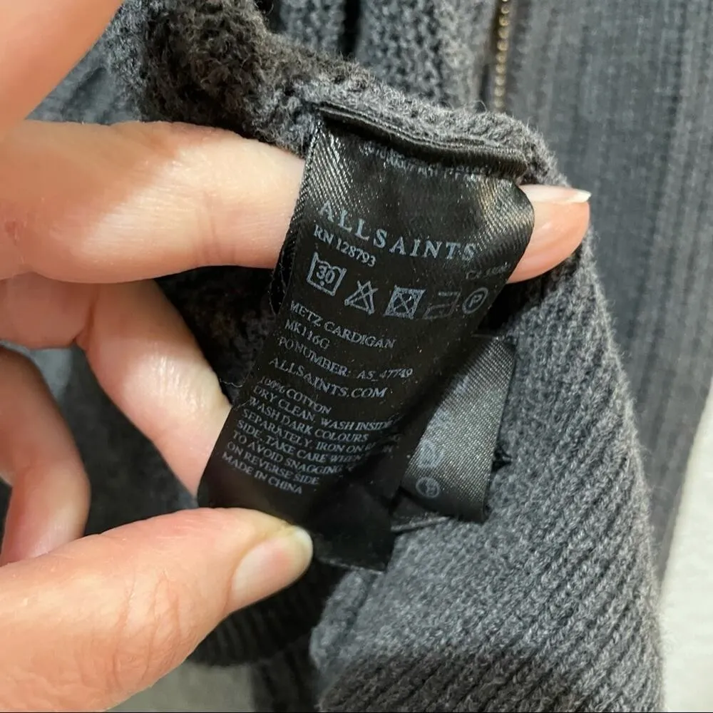 All Saints Grey Full Zip Cardigan Sweater Womens L Chunky Oversized Academia - Image 6