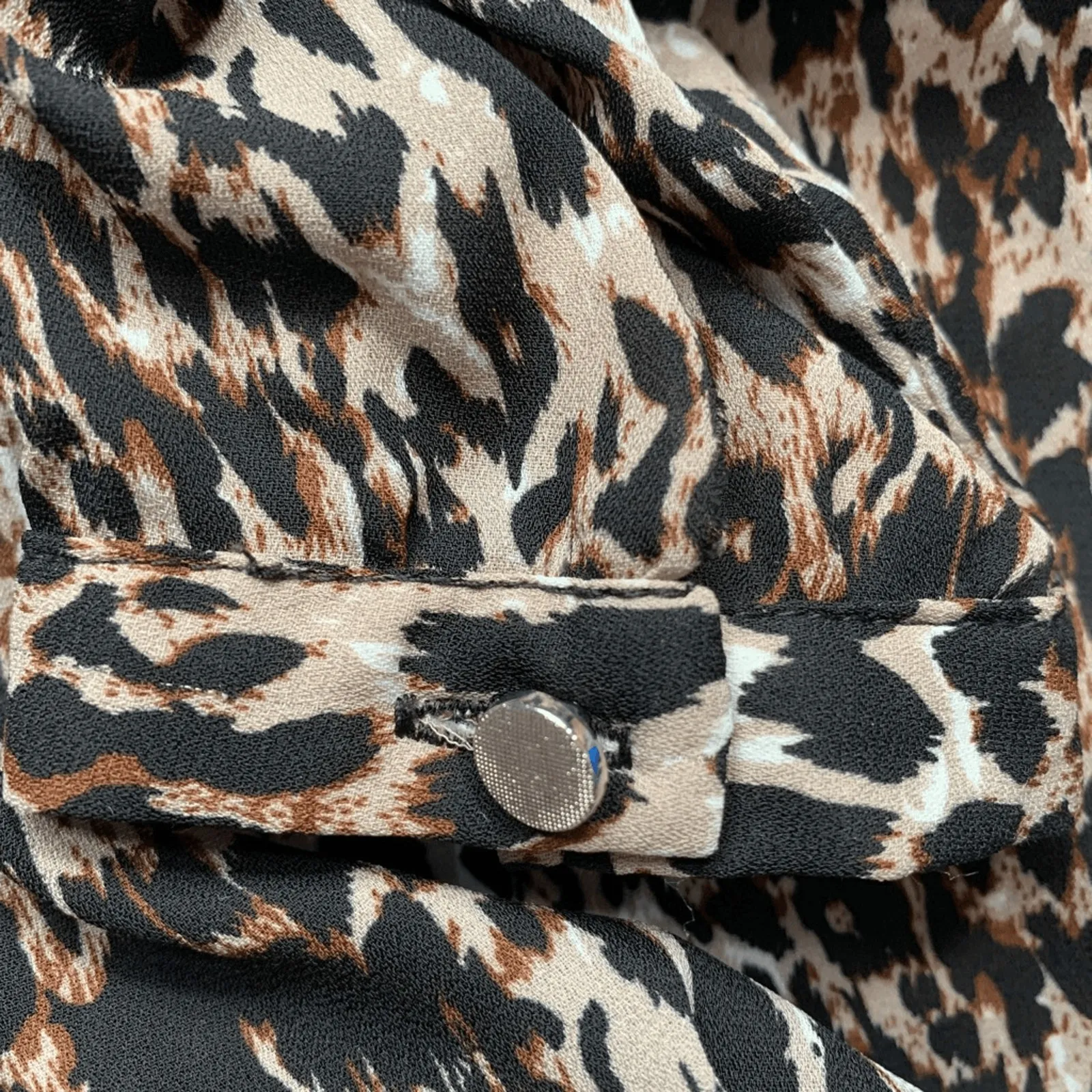 NY Collection Petite Top Tan Black Leopard Animal Print Long Sleeve Vneck - Image 7