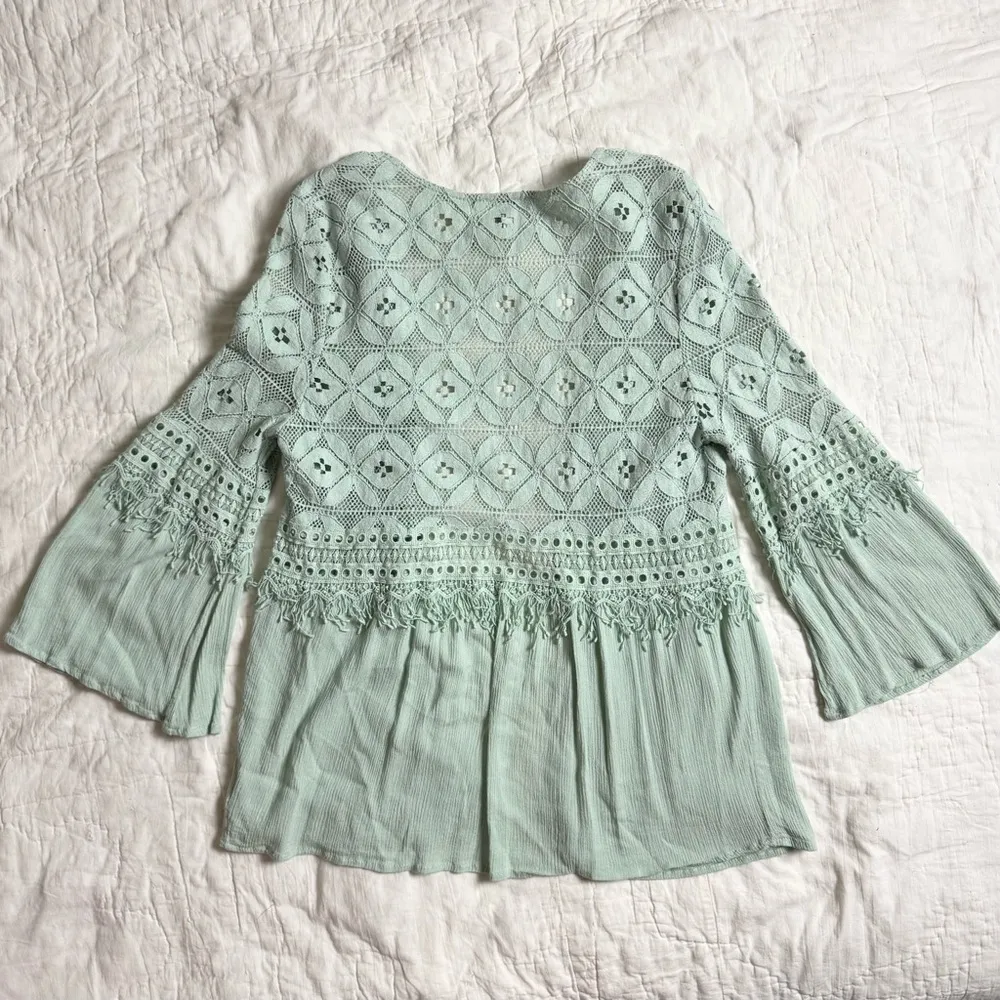 Entro Cardigan Kimono Lace Fringe Boho Cottagecore Office Festival Bell Sleeve M - Image 2