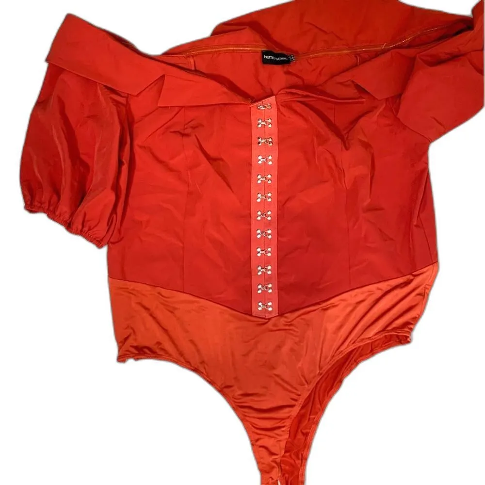 PrettyLittleThing Woman’s Orange off Shoulder Bodysuit Top Size 1X - Image 10