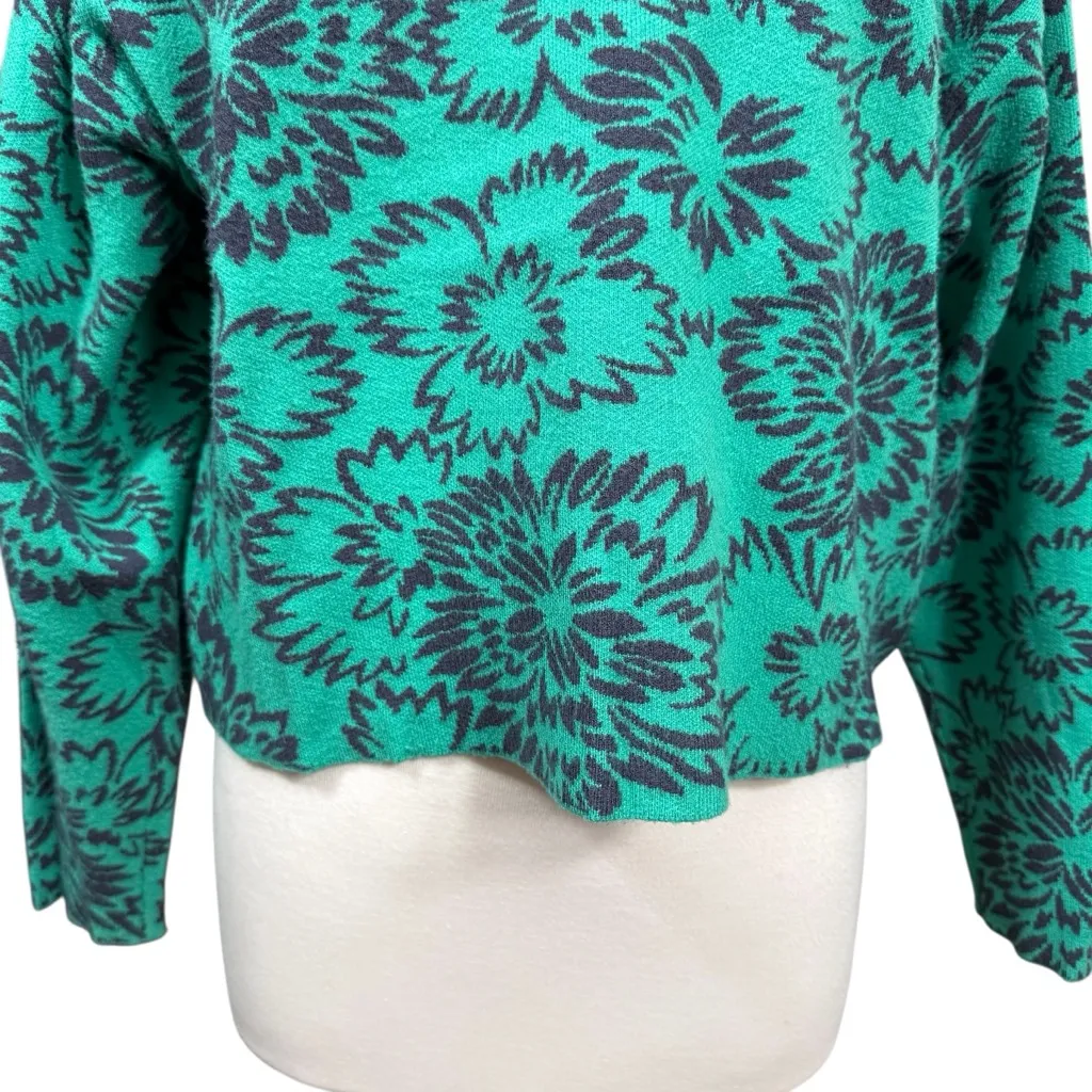 Maeve Anthropologie Floral Knit Mock Neck Sweater Green Black XS - Image 3