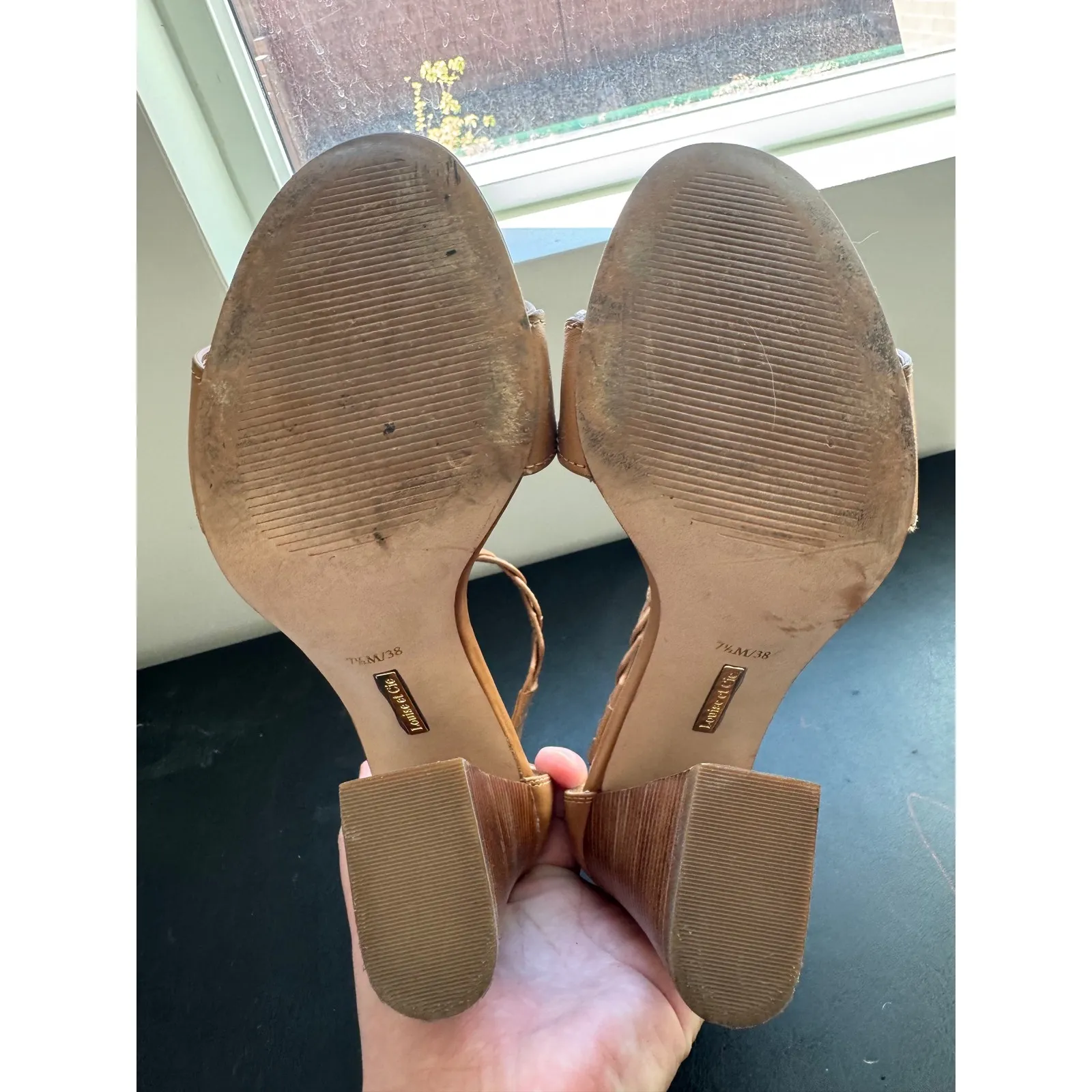 Louise et Cie Womens Leather Chunky Brown Ankle Wrapped Zip Up Heels sz 7.5 Chic - Image 8