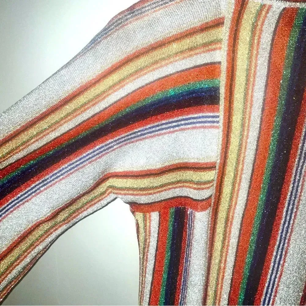 VTG 1970s Indie Sleaze Rainbow Authentic Disco Top Renee Tener for Outlander M Silver Size M - Image 7
