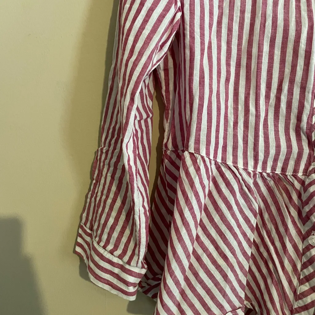 Love Notes Red White‎ Stripe Peplum Button Up Top Size L - Image 4