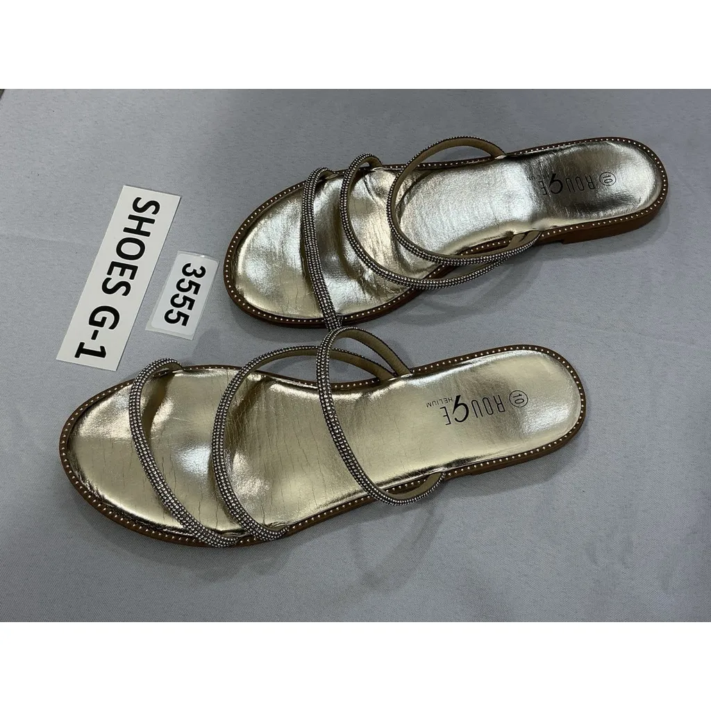 Womans Rouge Hellium Size 10 Gold Strappy Slip On Slides Rhinestones - Image 3