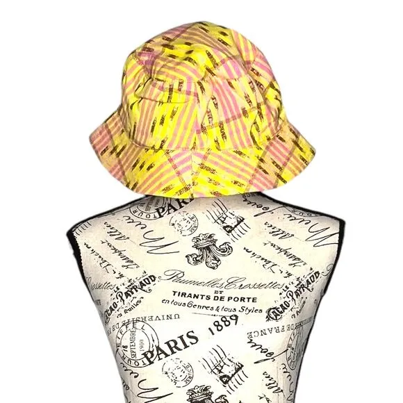 aerie Jacquard Reversible Bucket Hat - Cotton Yellow/Pink/Brown Adjustable Cap - Image 2
