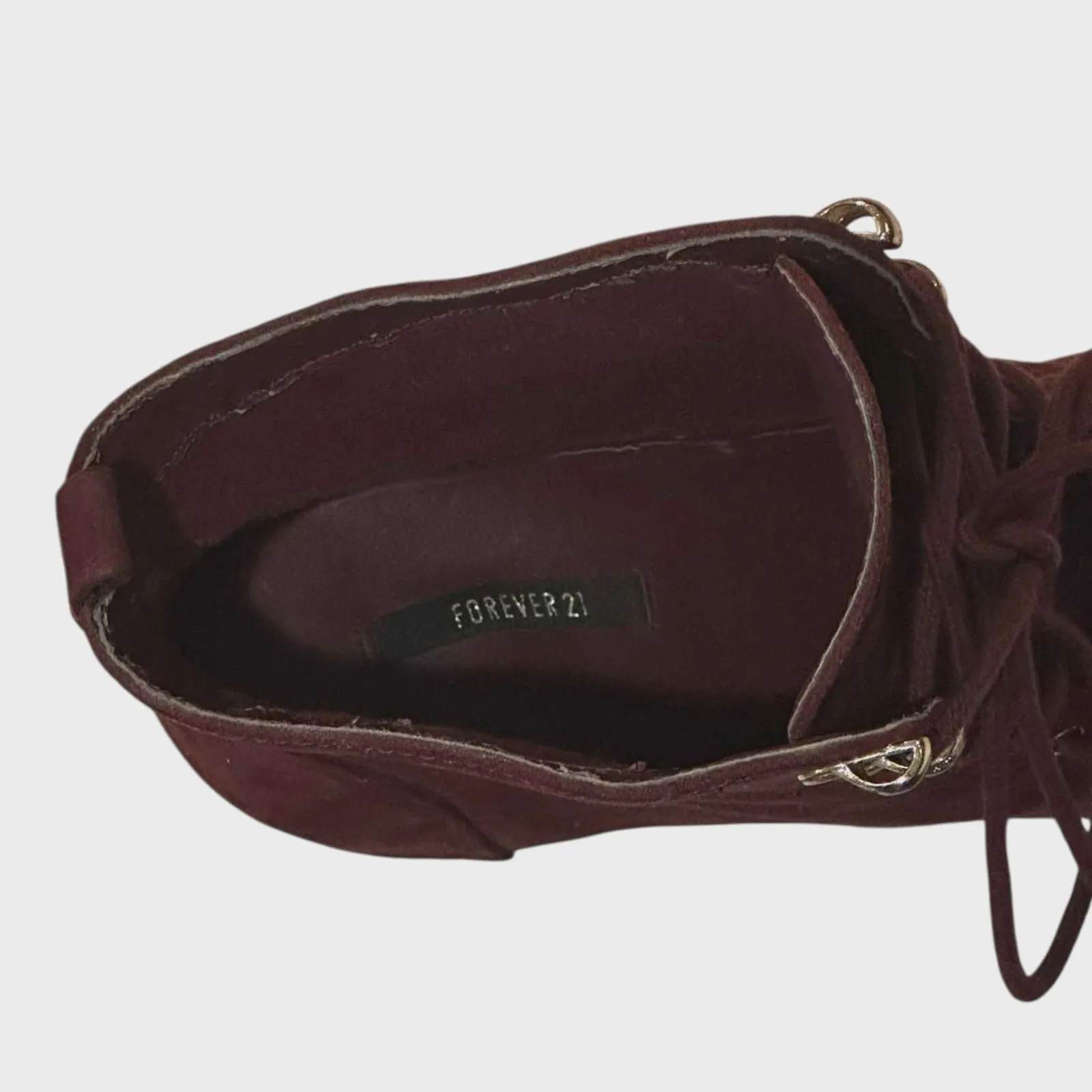 Forever 21 Burgundy Faux Suede Lace-Up Wedge Ankle Boots Women’s Size 10 - Image 7