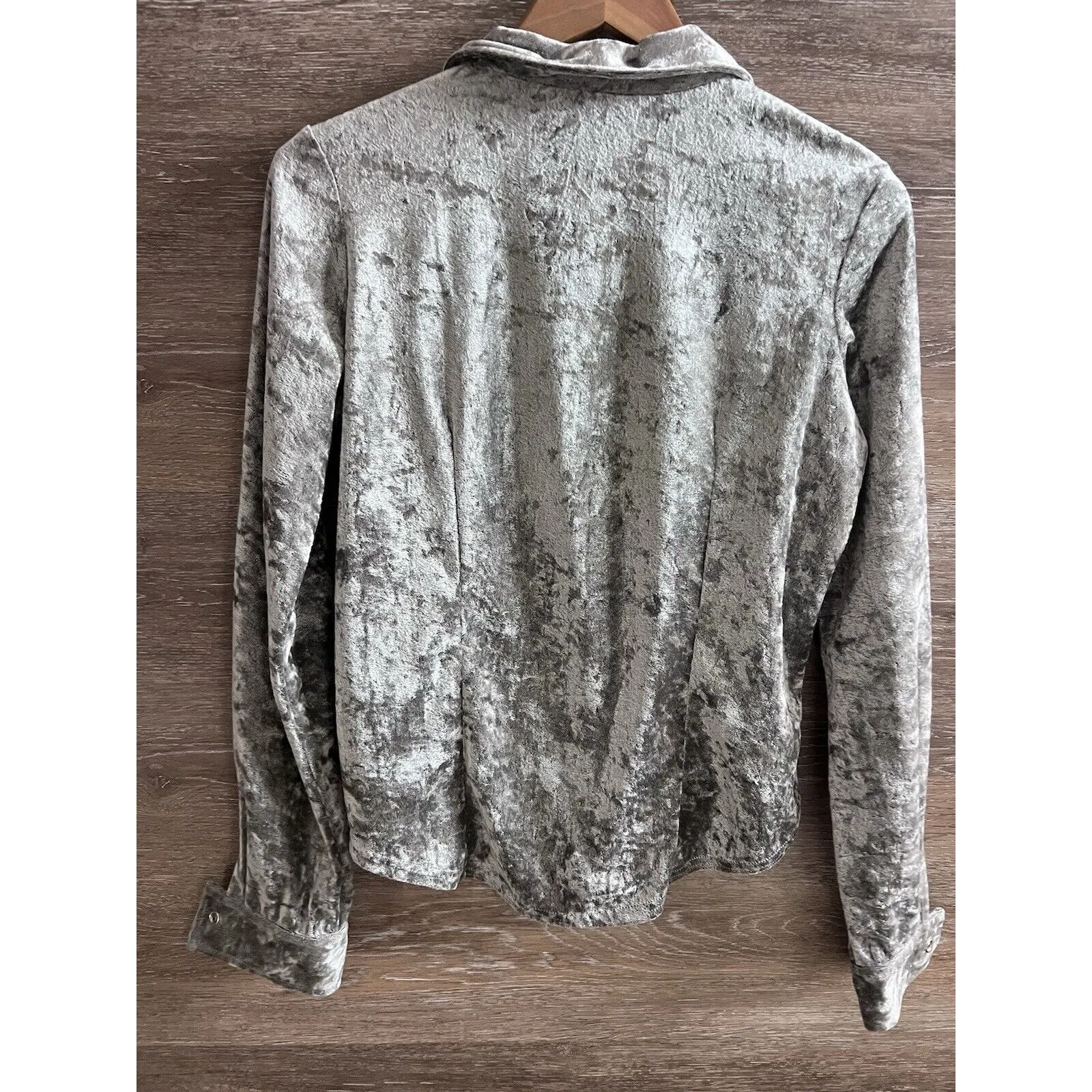 Aeropostale Vintage Y2K Velour Blouse Snap Silver Stretchy Top Shirt 2000’s - Image 7