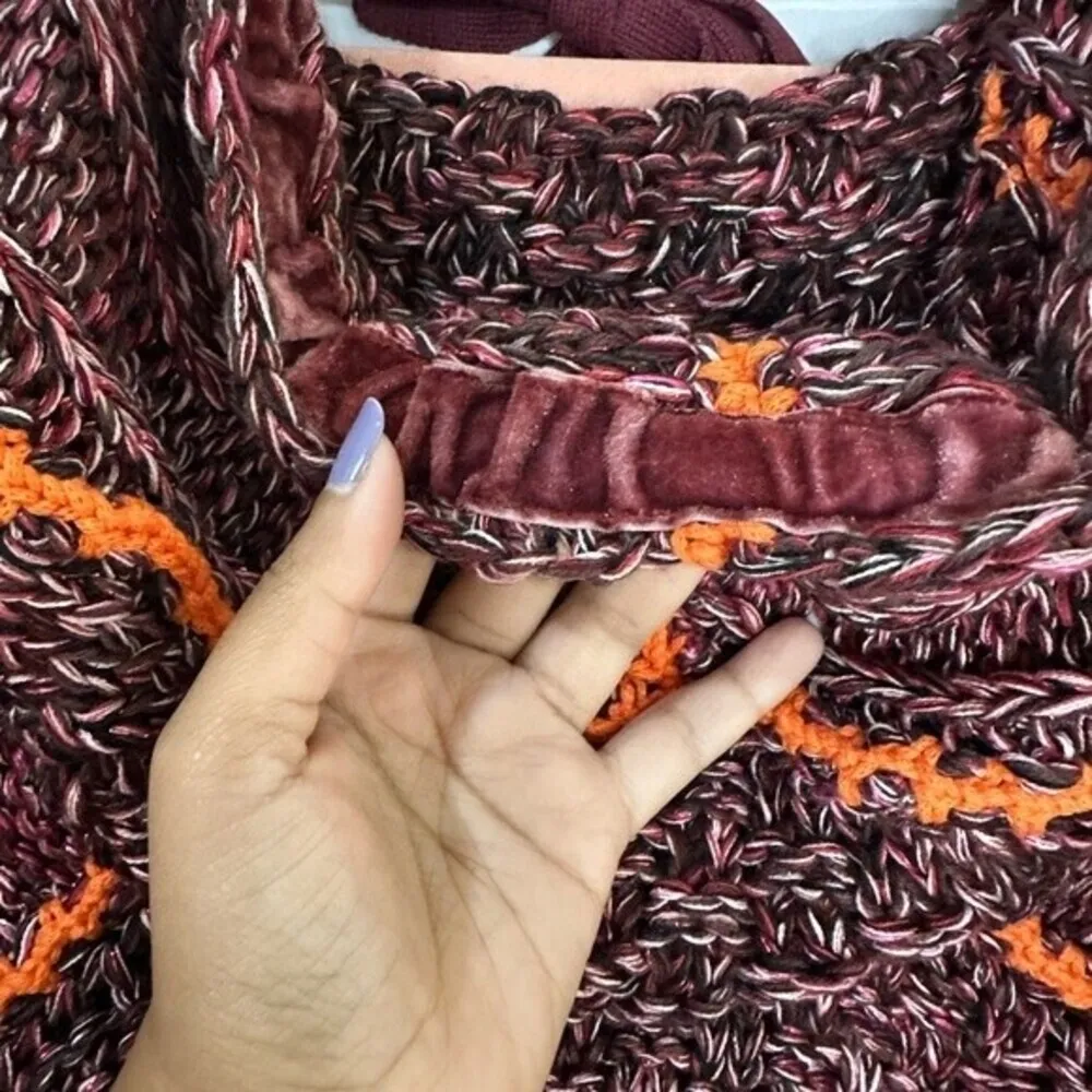 Cecilia Prado Crochet Knit Metallic Hooded Sweater Size M Orange Size M - Image 11