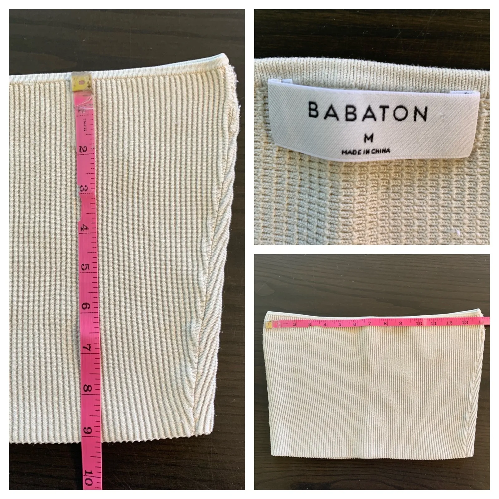 BABATON Beige Ribbed Knit Tube Top Bandeau M Neutral Basic Capule Layering - Image 10