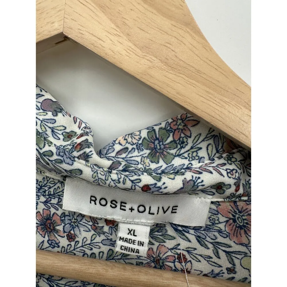 Rose + Olive Womens Floral Button Front Blouse Size XL Collar Feminine Career - Image 7